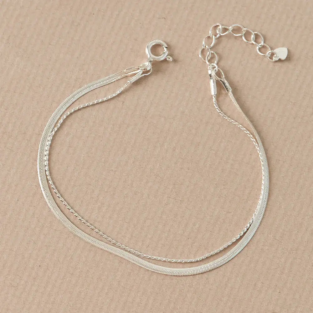 CLUE - Layered Snake Chain Integrated Silver Bracelet - CLUE - Jewelry - Harumio