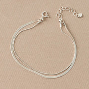 CLUE - Layered Snake Chain Integrated Silver Bracelet - CLUE - Jewelry - Harumio