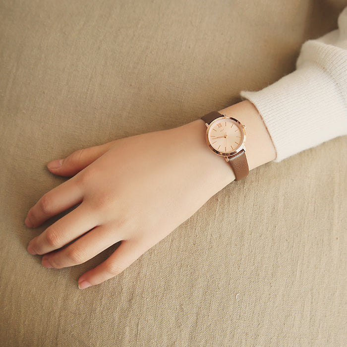 OST - Simple Rose Gold Index Brown Leather Watch