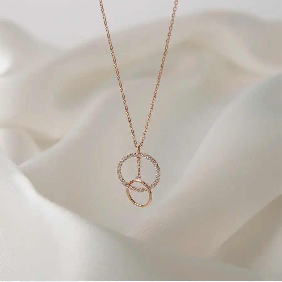 CLUE - Cross Round Drop Rose Gold Necklace - CLUE - Jewelry - Harumio