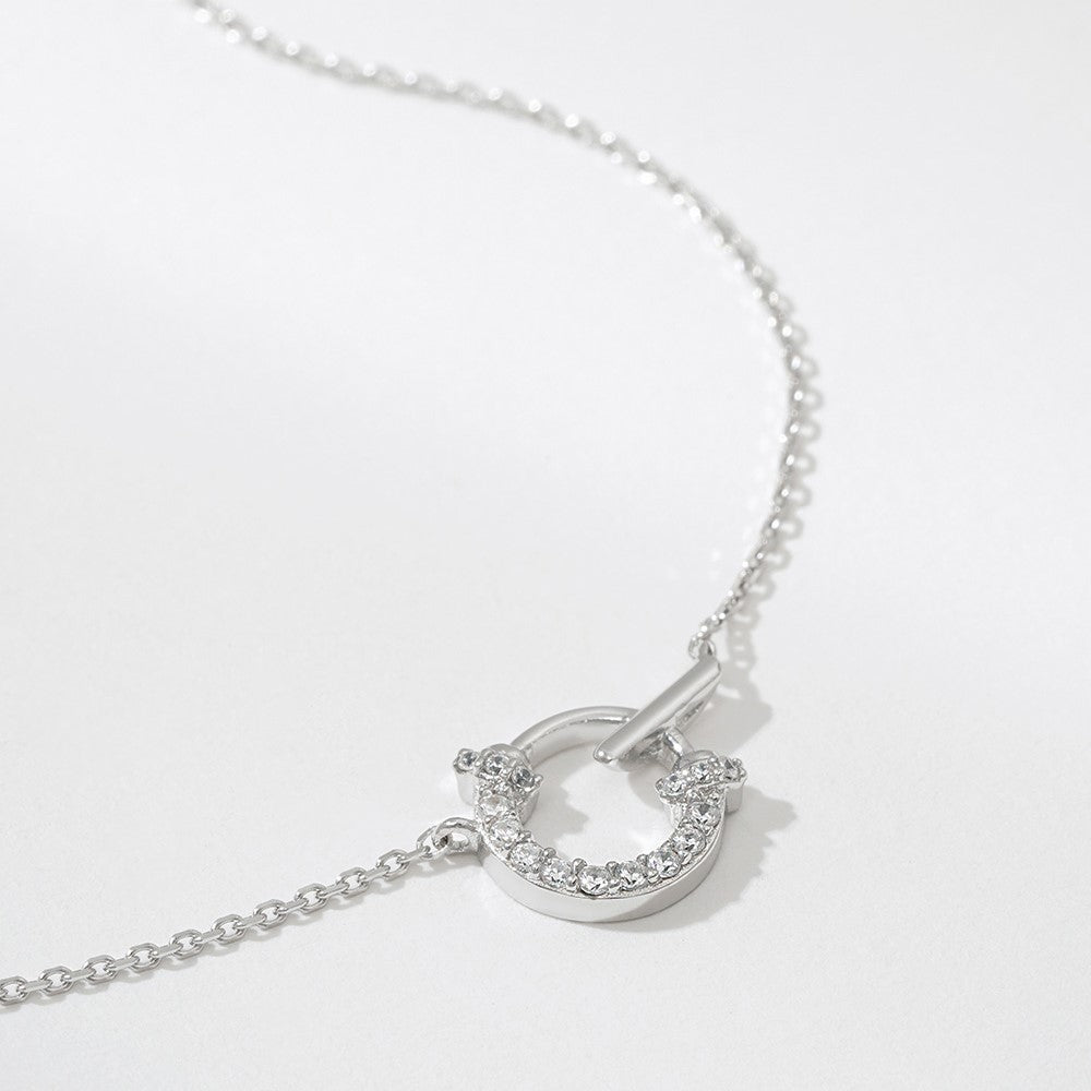 OST - Lucky Lock Horseshoe Link Full Stone Silver Necklace