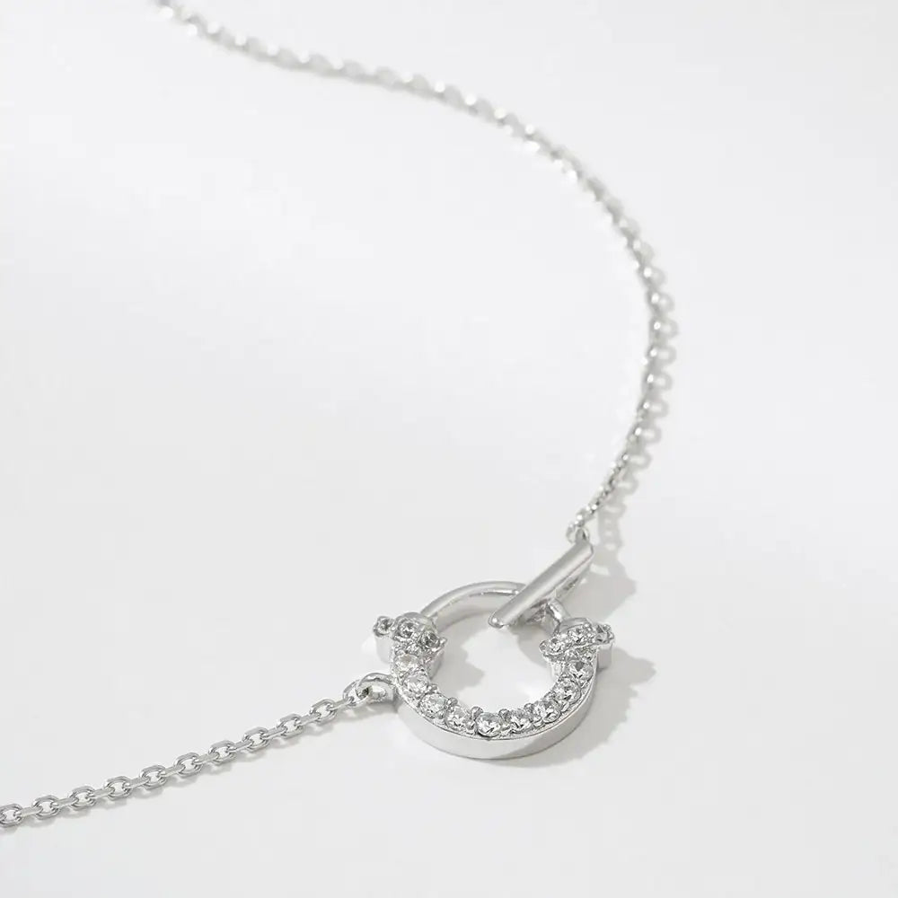 OST - Lucky Lock Horseshoe Link Full Stone Silver Necklace - OST - Jewelry - Harumio