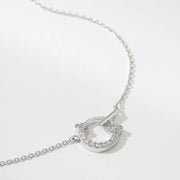 OST - Lucky Lock Horseshoe Link Full Stone Silver Necklace - OST - Jewelry - Harumio