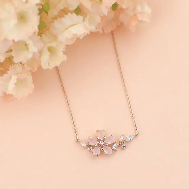 CLUE - Rose Quartz Petal Silver Necklace - CLUE - Jewelry - Harumio