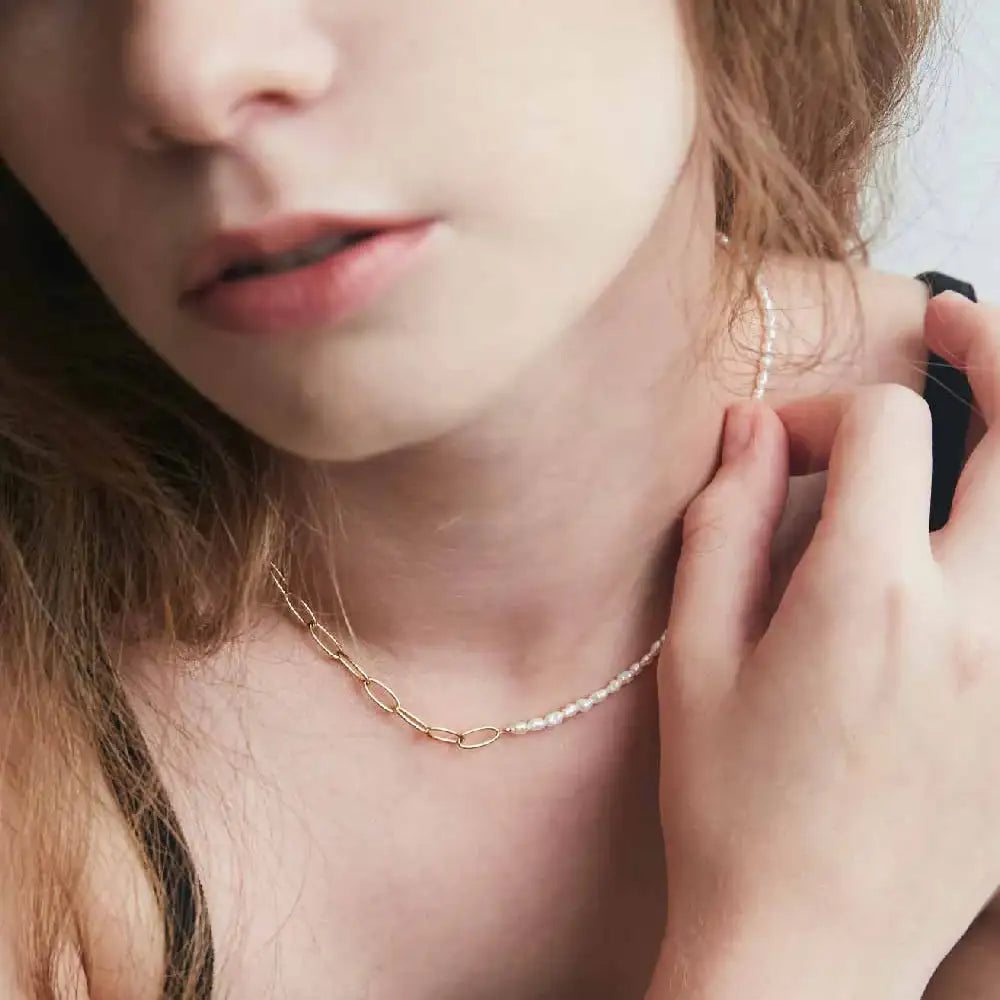 CLUE - C Collection Mix Chain Freshwater Pearl Silver Necklace - CLUE - Jewelry - Harumio