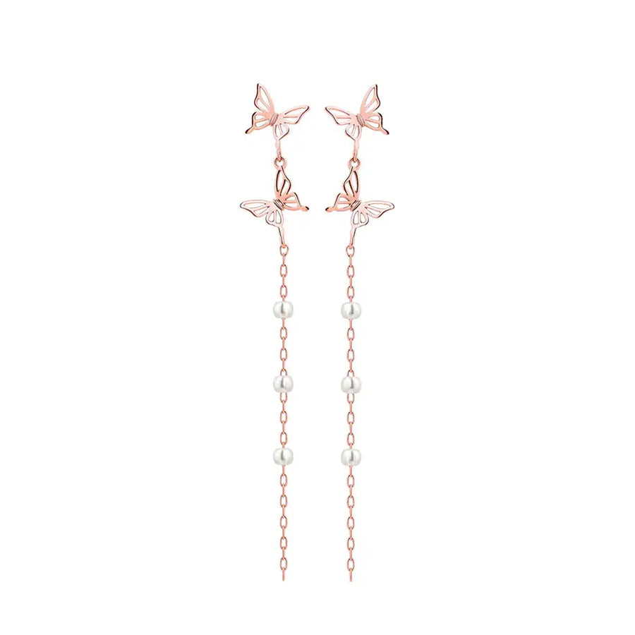 CLUE - Two-Way Butterfly Silver Drop Earrings - CLUE - Jewelry - Harumio