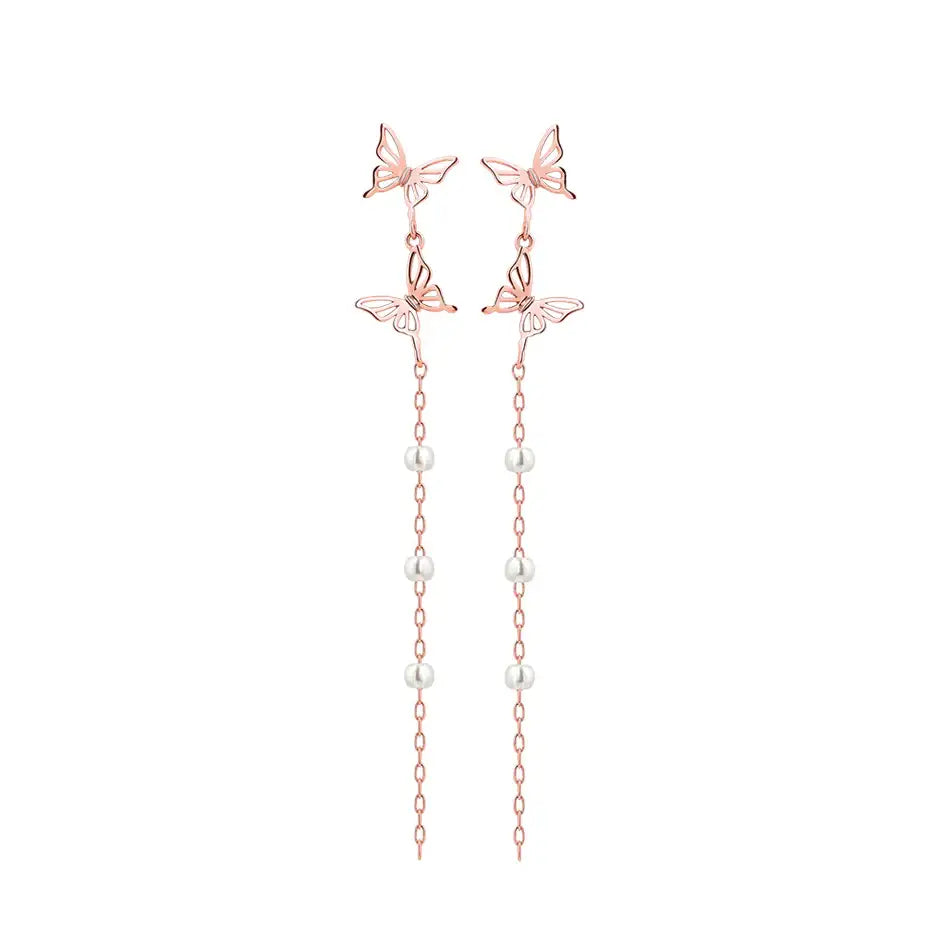 CLUE - Two-Way Butterfly Silver Drop Earrings - CLUE - Jewelry - Harumio