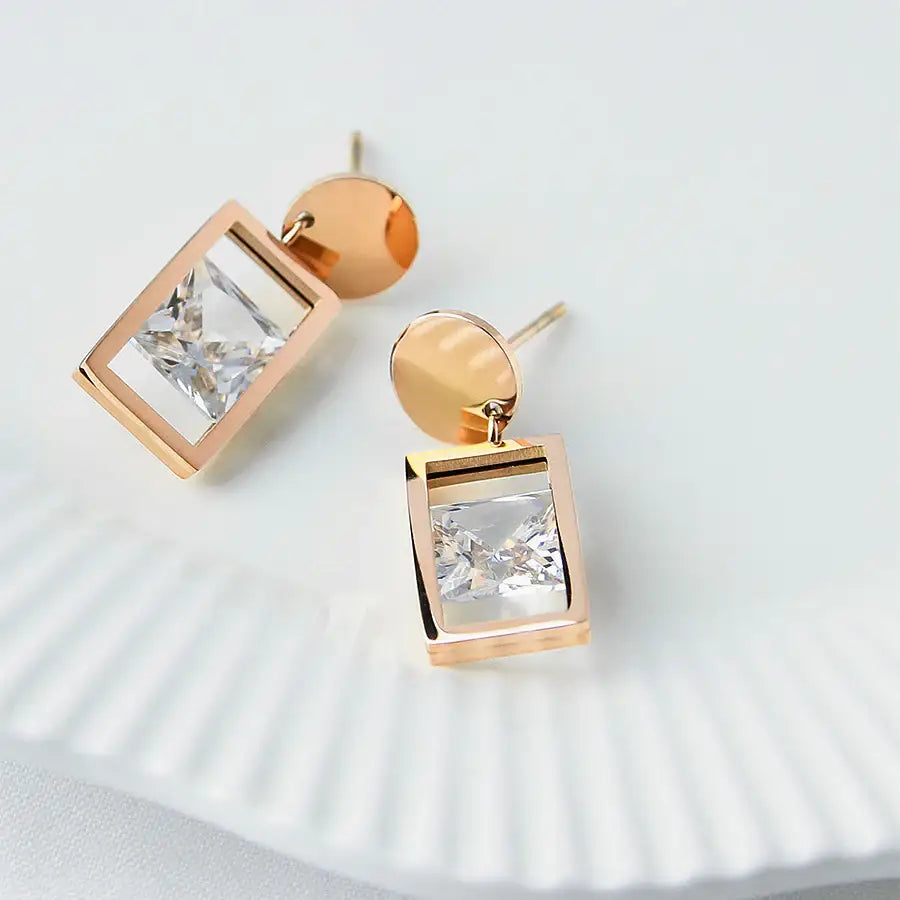 CLUE - Square Crystal Surgical Steel Earrings - CLUE - Jewelry - Harumio