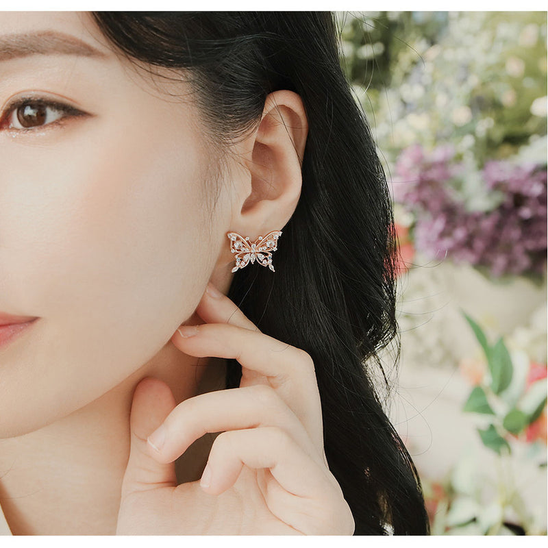 CLUE - Butterfly Crystal Block Rose Gold Earrings