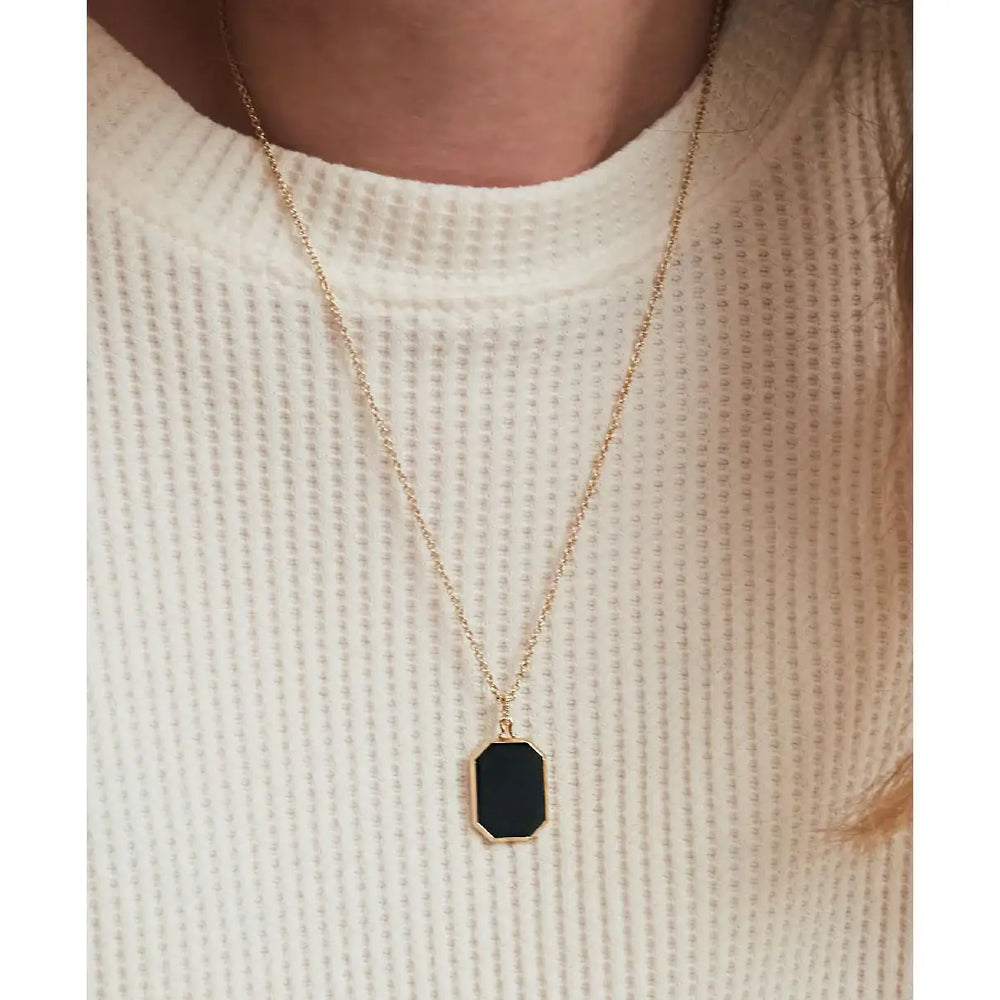CLUE - C Collection Black Onyx Pendant Rose Gold Necklace - CLUE - Jewelry - Harumio