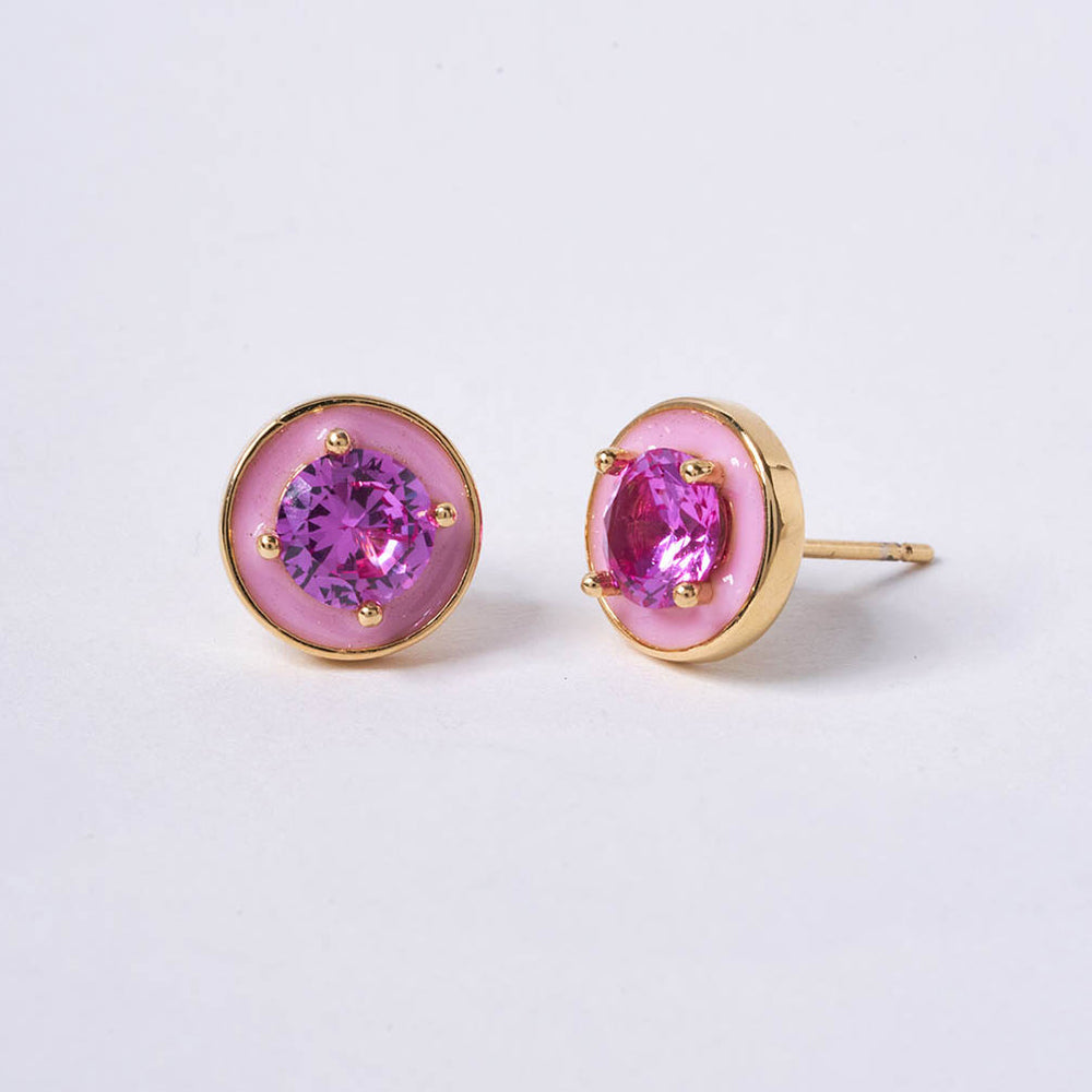 OST - POPTS Collection Pink Stone Basic Round Earrings
