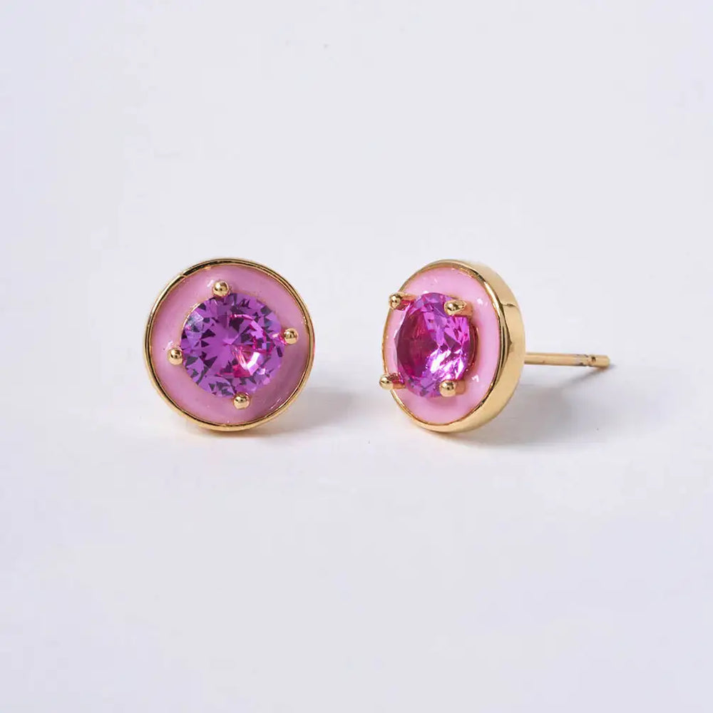 OST - POPTS Collection Pink Stone Basic Round Earrings