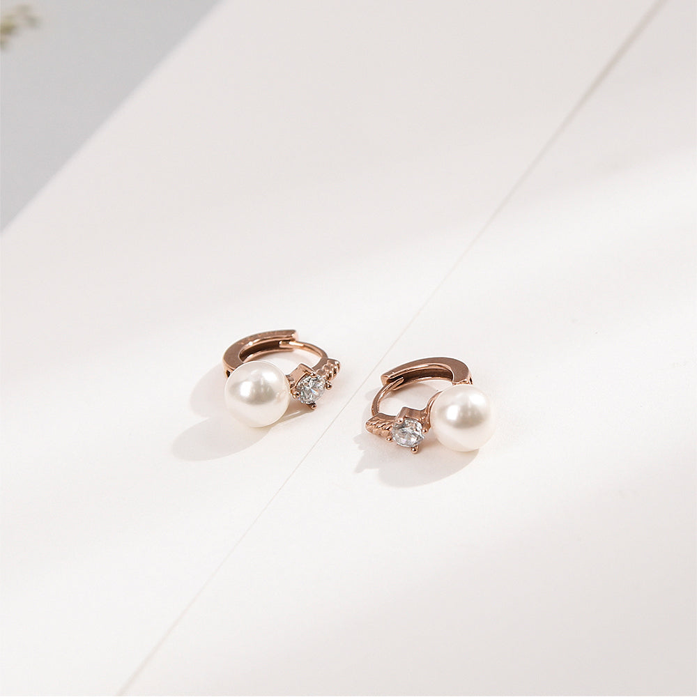 CLUE - Pearl Point One-Touch Rose Gold Earrings