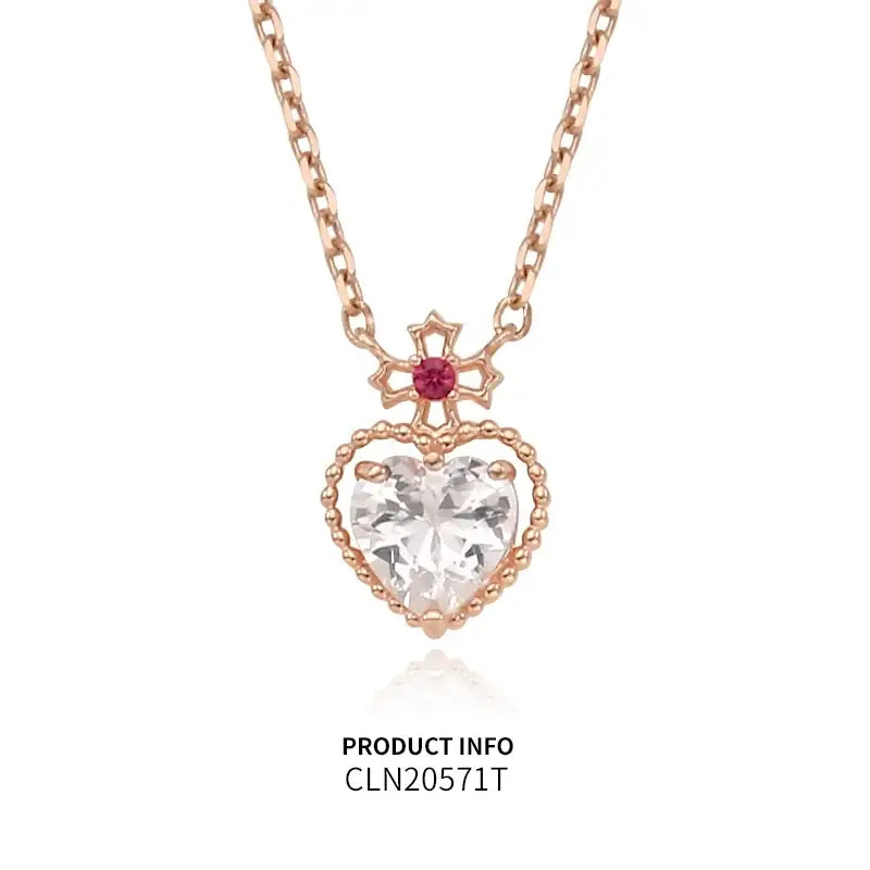 Saint Tail x Clue - Saint Crystal Heart 10K Gold Necklace - CLUE - Jewelry - Harumio