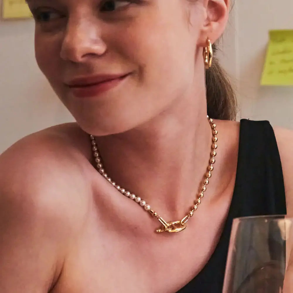 CLUE - C Collection Iconic C Two-tone Pearl Necklace - CLUE - Jewelry - Harumio