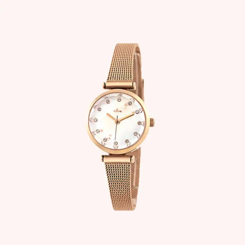 CLUE - Twinkle Mood Mother-of-Pearl Cut Glass Rose Gold Mesh Watch - CLUE - Watches - Harumio