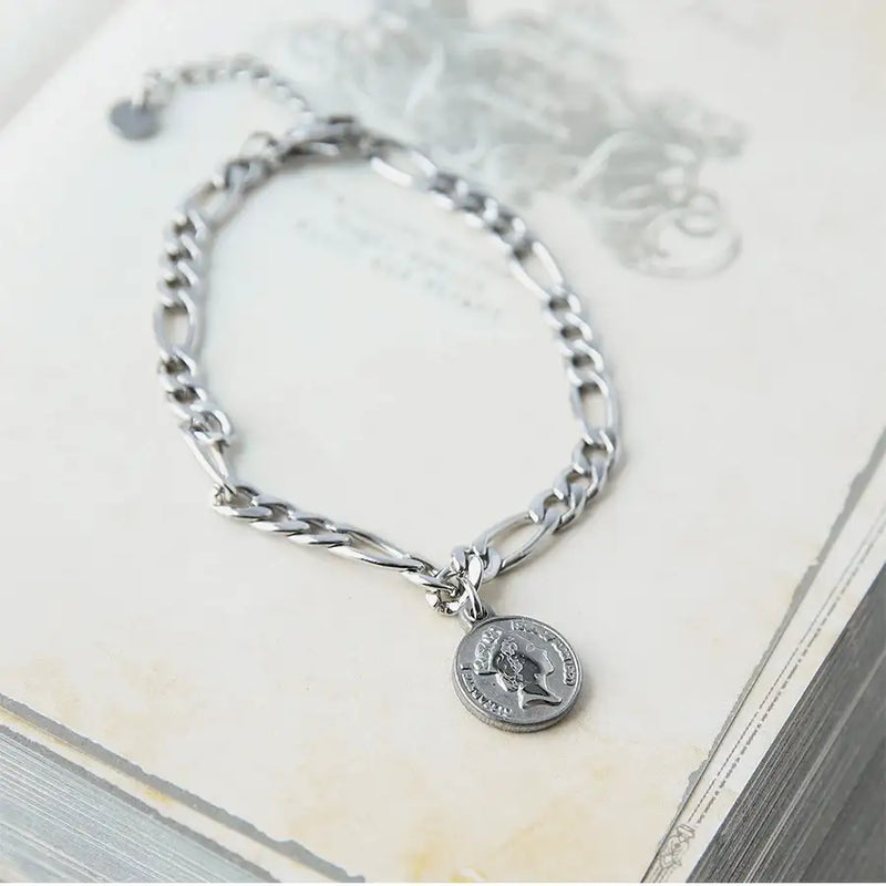 CLUE Antique Coin Charm Surgical Steel Bracelet Harumio CLUE Antique Coin Charm Surgical Steel Bracelet Harumio