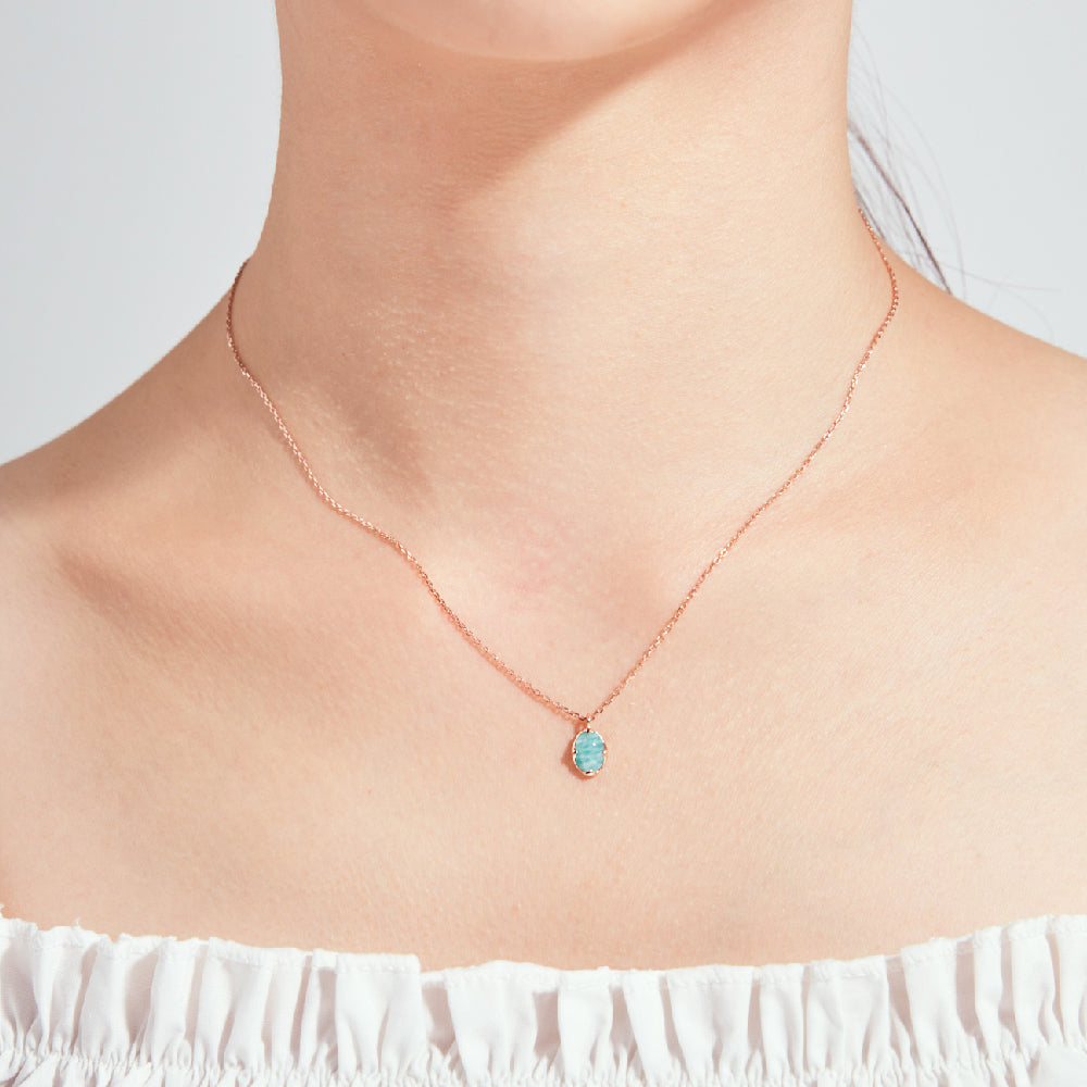 CLUE - Wish Spell Natural Turquoise Stone Oval Silver Necklace