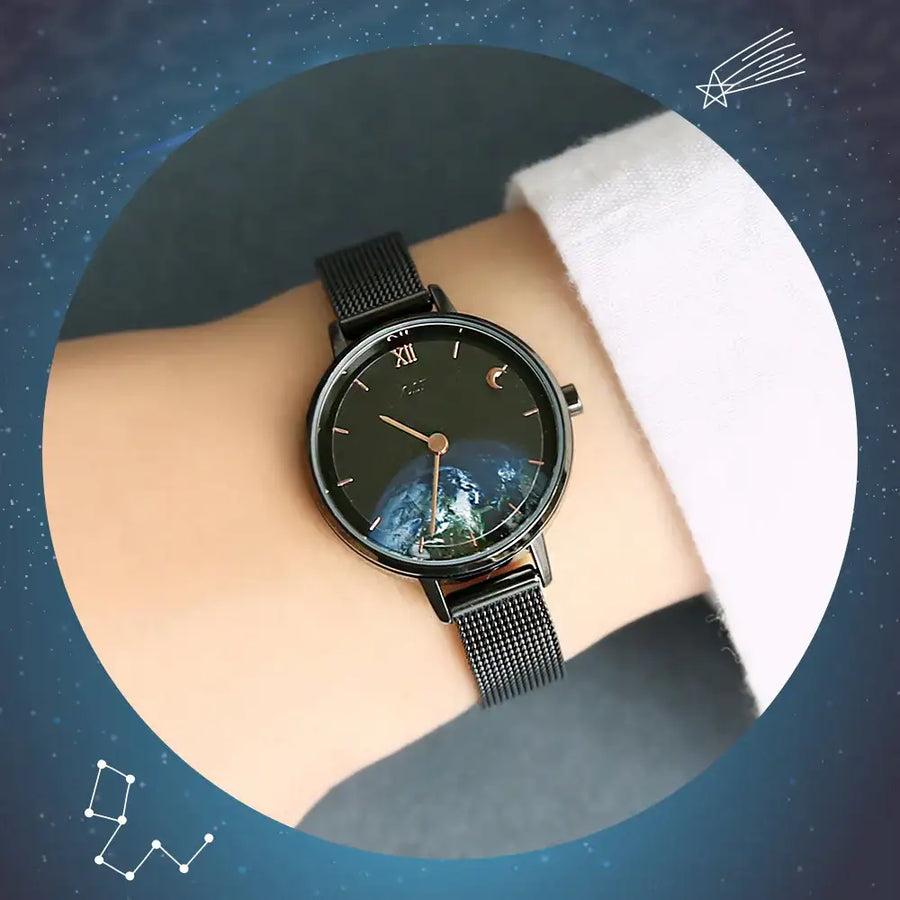 OST - Earth Night Sky Moonlight Black Mesh Watch - OST - Watch - Harumio