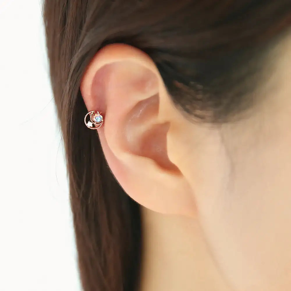OST - Pearl Rose Gold Planet Ear Pierce (June) - OST - Jewelry - Harumio
