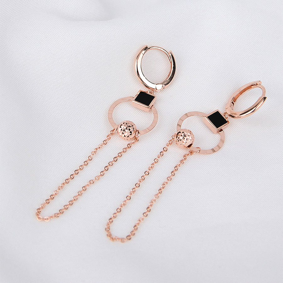 CLUE - Black Clip Chain Drop Rose Gold Earrings