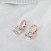 CLUE - Square Crystal One Touch Silver Earrings - CLUE - Jewelry - Harumio