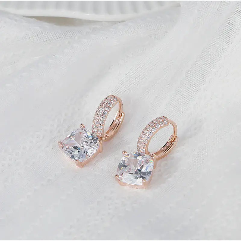 CLUE - Square Crystal One Touch Silver Earrings - CLUE - Jewelry - Harumio