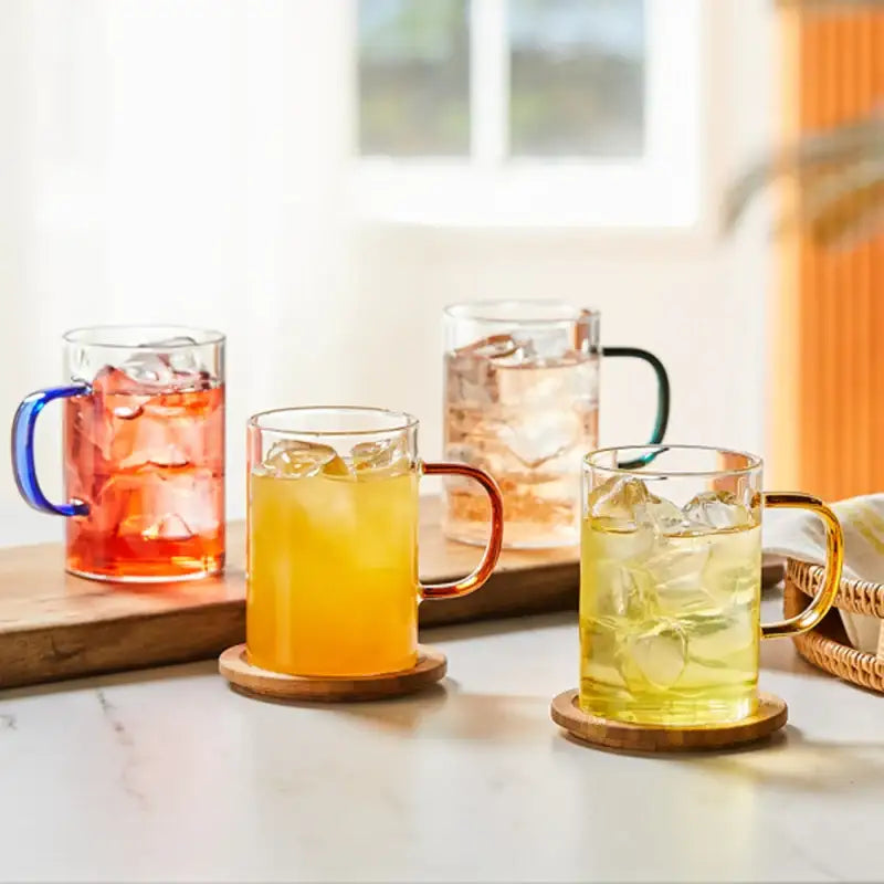 Korean ON - Daily Color Handle Heat Resistant Glass Mug 4P Set - Modern House - Kitchenware - Harumio