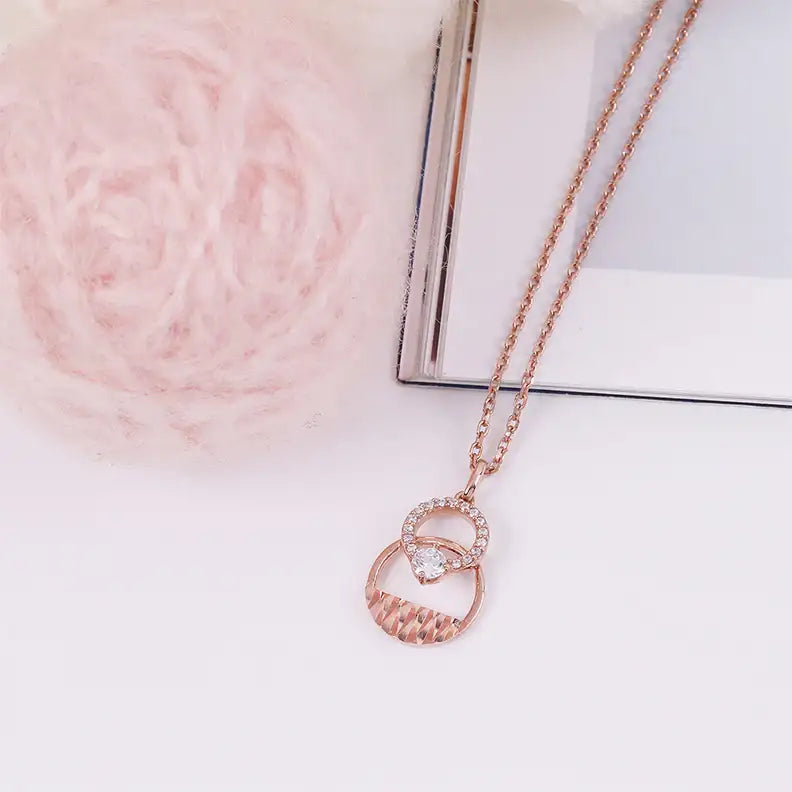 CLUE - Modern Double Ring Cubic Point Silver Necklace - CLUE - Jewelry - Harumio