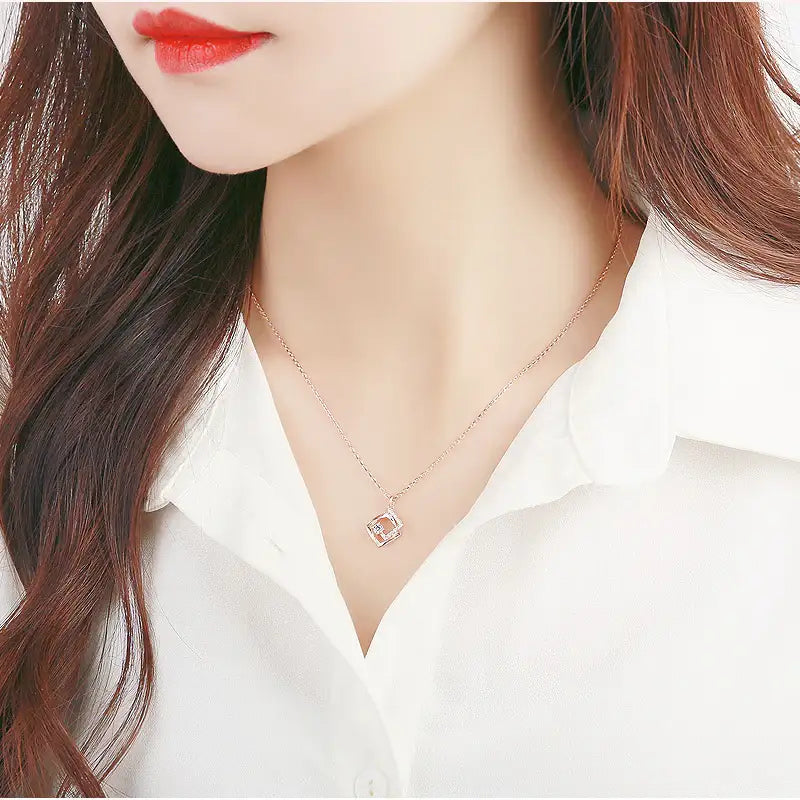 CLUE - Double Brilliant Square Silver Necklace - CLUE - Jewelry - Harumio