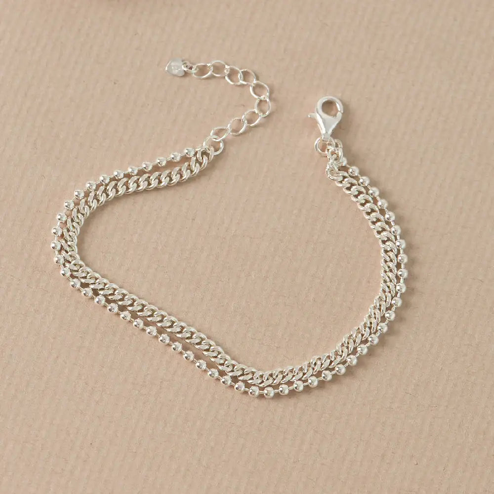 CLUE - Layered Curb Chain Integrated Silver Bracelet