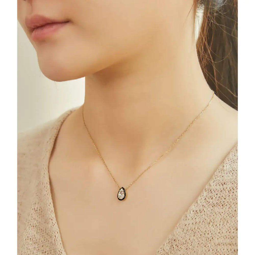 CLUE - C Collection Black Outline Color Drop Stone Silver Necklace - CLUE - Jewelry - Harumio