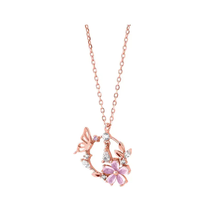 CLUE - Flower and Butterfly Silver Necklace - CLUE - Jewelry - Harumio