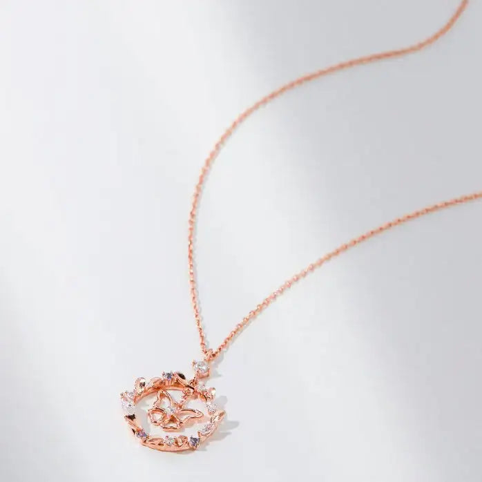 CLUE - Laurel Circular Butterfly Rose Gold Necklace - CLUE - Jewelry - Harumio