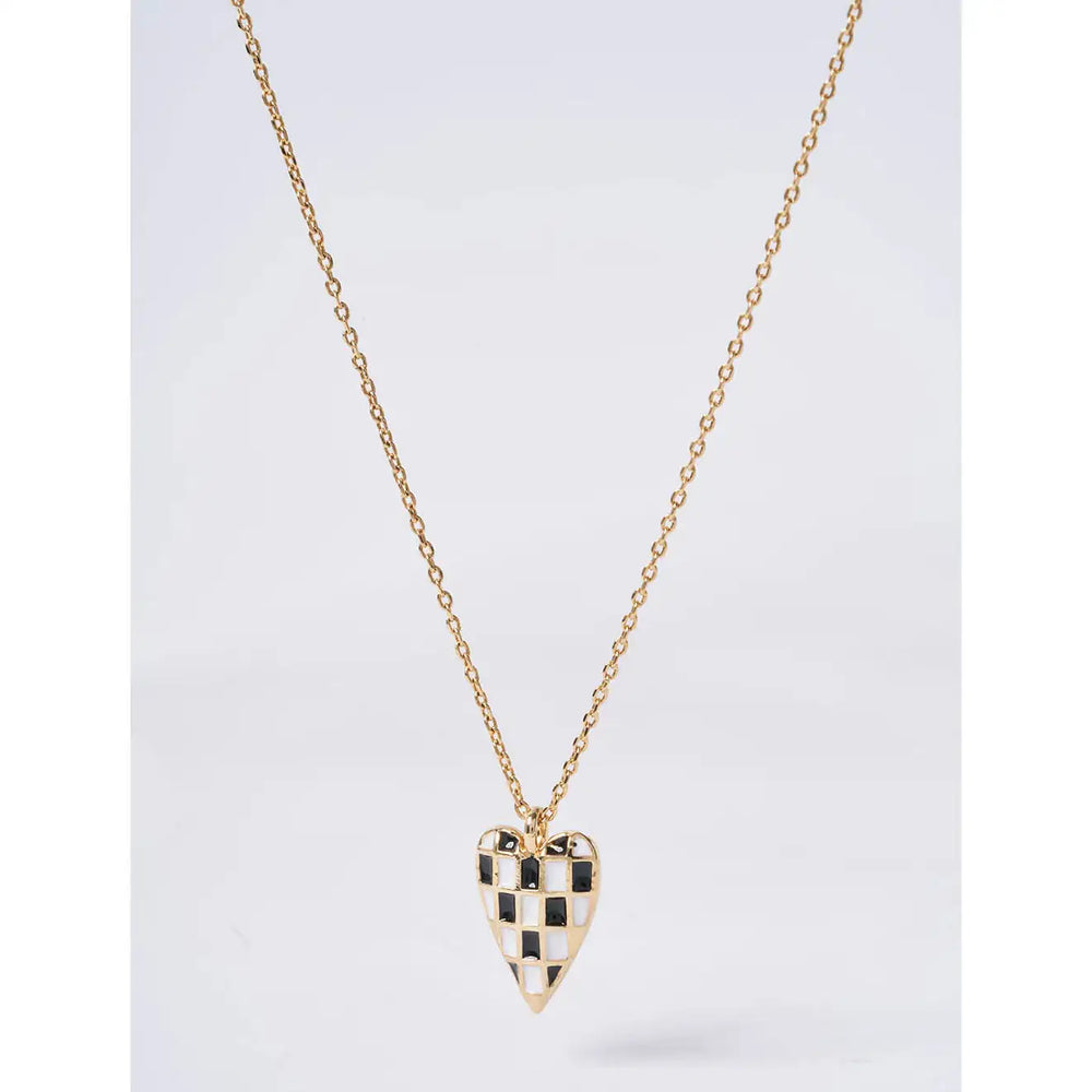 OST - POPTS Collection Black Checkerboard Heart Necklace