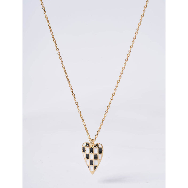 OST - POPTS Collection Black Checkerboard Heart Necklace