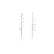 CLUE - Wave Silver Long Drop Earrings - CLUE - Jewelry - Harumio