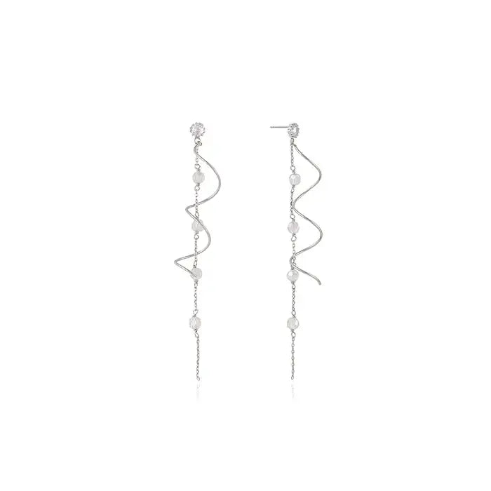 CLUE - Wave Silver Long Drop Earrings - CLUE - Jewelry - Harumio