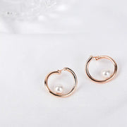 CLUE - Round Pearl One Touch Rose Gold Earrings - CLUE - Jewelry - Harumio