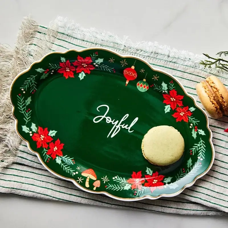 Korean Winter Story - Scallop Gold Rim Oval Dessert Plate - Modern House - Plates - Harumio
