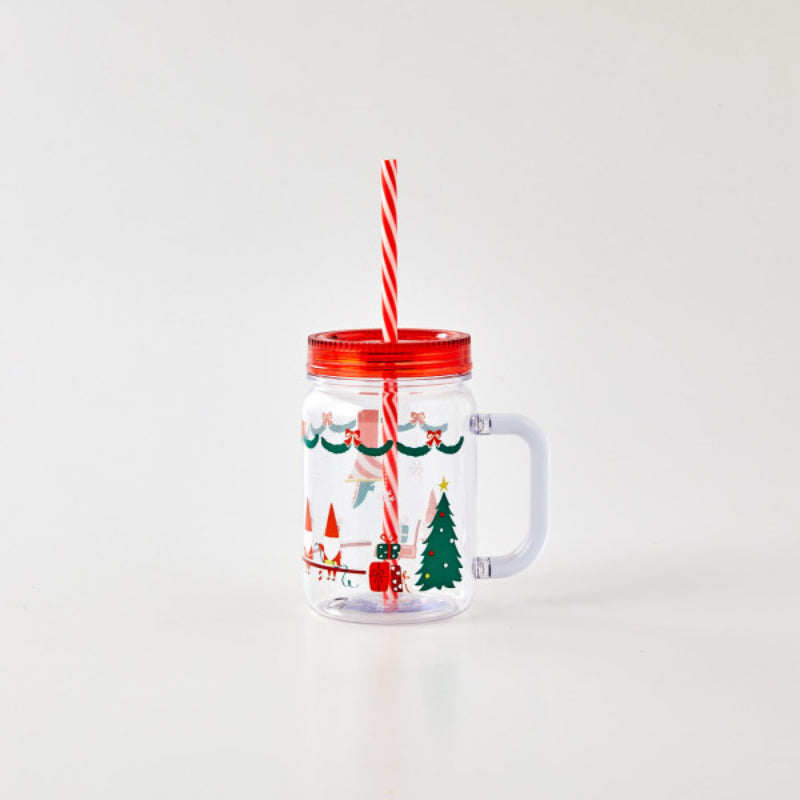 Korean Santa Fairy Village - Tumbler With Handle & Straw