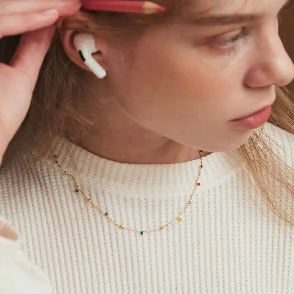 CLUE - C Collection Natural Stone Bead Silver Necklace - CLUE - Jewelry - Harumio
