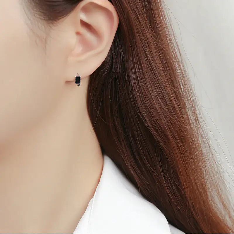 CLUE - Chic Black Small Ring Silver Earrings