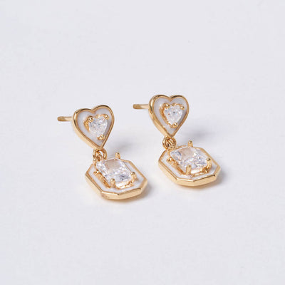 OST - POPTS Collection White Basic Heartstone Drop Earrings