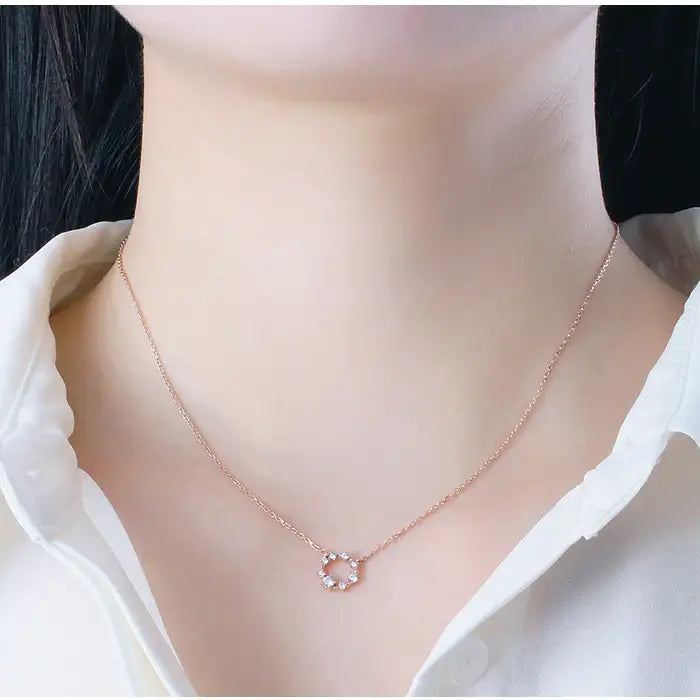 CLUE - Basic Cubic Round Rose Gold Necklace - CLUE - Jewelry - Harumio