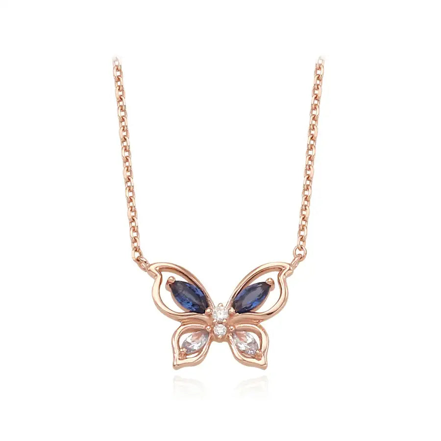 CLUE - Butterfly's Blue Wings Rose Gold Necklace - CLUE - Jewelry - Harumio