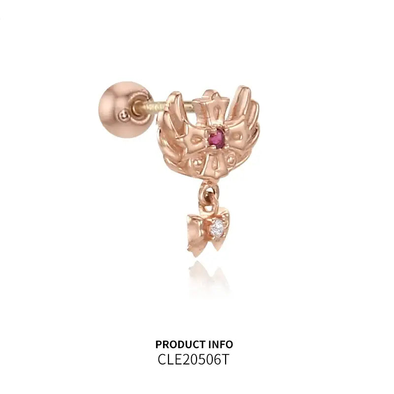 Saint Tail x Clue - Angel Wing Cross With Ribbon 10K Gold Piercing - CLUE - Jewelry - Harumio