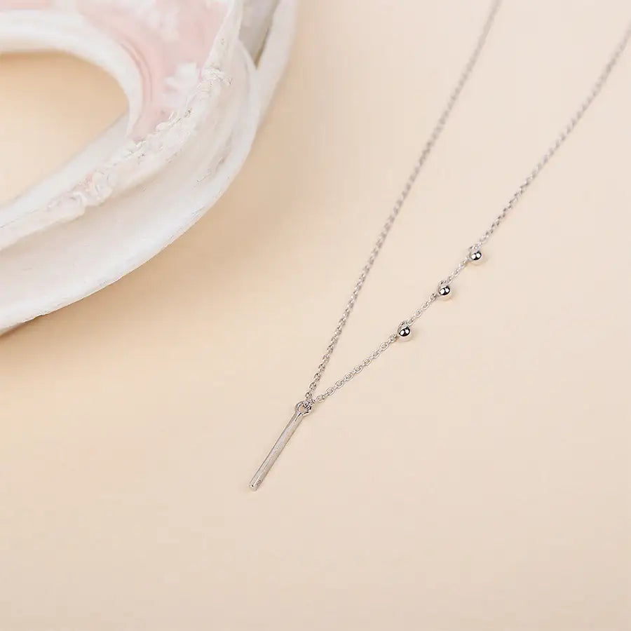 CLUE - Slim Bar Chain Ball Silver Necklace - CLUE - Jewelry - Harumio