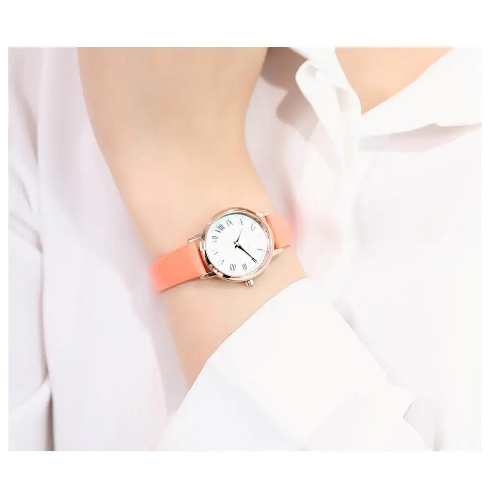 OST - Orange Coral Round Leather Watch - OST - Watch - Harumio