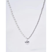 OST - POPTS Collection Half Pearl Earth Heart Necklace - OST - Jewelry - Harumio